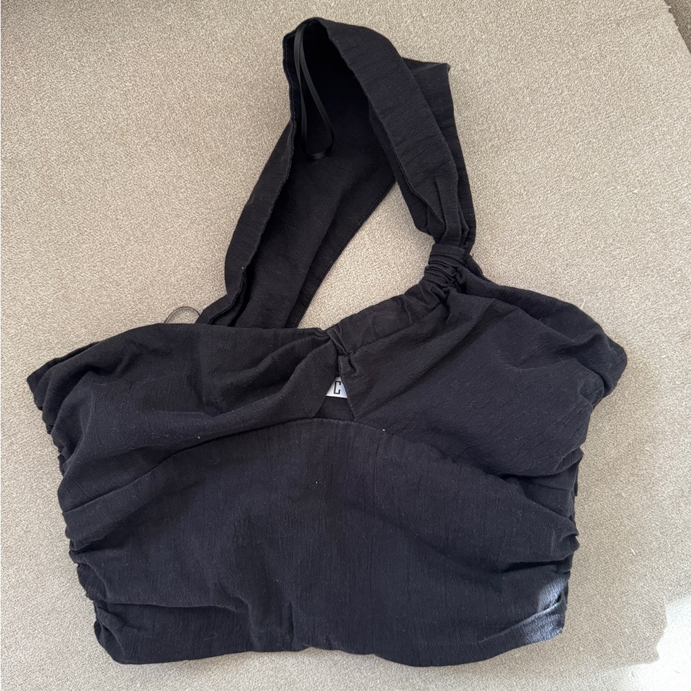 Asymmetric Black Crop Top